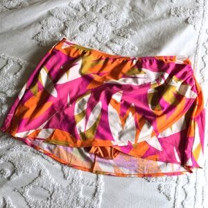 Kona Sol Women's Abstract Bright Color Print Wrap Skirt Plus Size 1X Orange/Pink